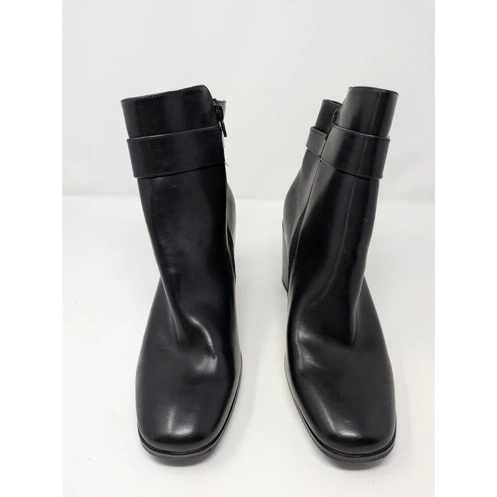 The Limited Gildey Black Leather Snake Trim Ankle Boots Women's 11  Block Heel
